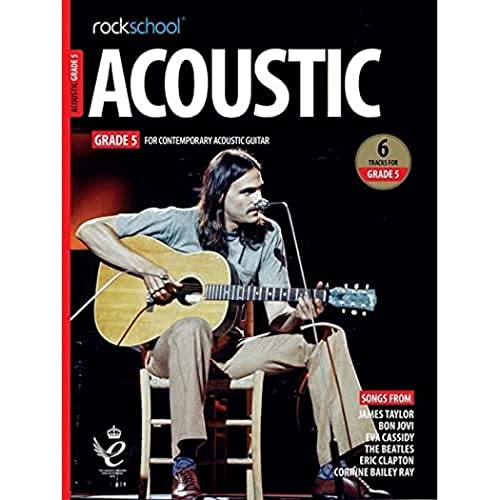 Rockschool Acoustic Guitar Grade 5 book cover with a musician playing.
