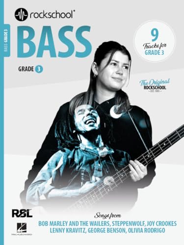 Rockschool Bass Grade 3 book cover with a bassist playing.