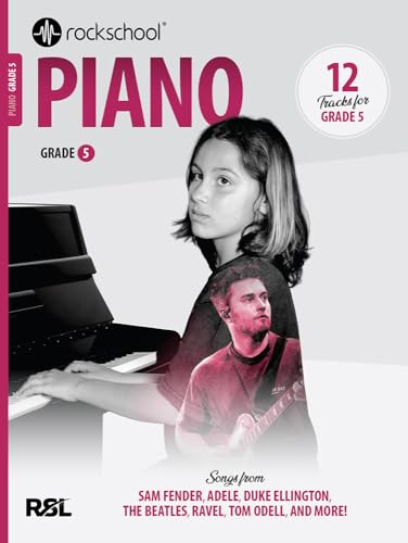 Rockschool Piano Grade 5 music book cover featuring a student playing the piano.
