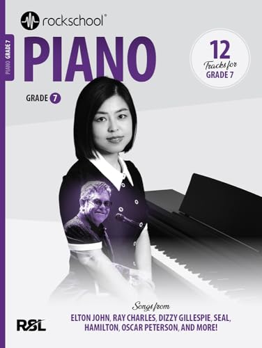 Rockschool Piano Grade 7 book cover featuring a pianist and musicians.