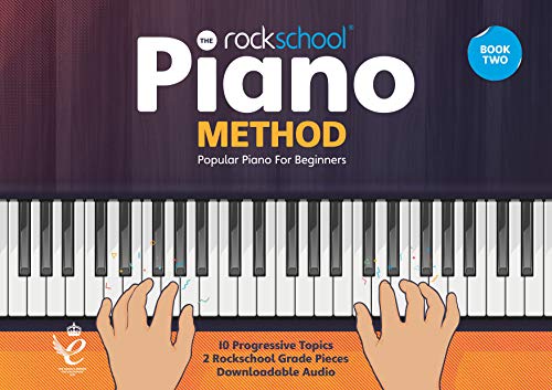Cover of Rockschool Piano Method Book Two featuring hands playing a piano keyboard.