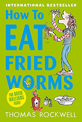 Book cover: "How To Eat Fried Worms" with illustration of a boy and worms.