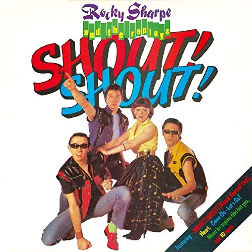 1980s band Rocky Sharpe & The Relays album cover, colorful and retro.