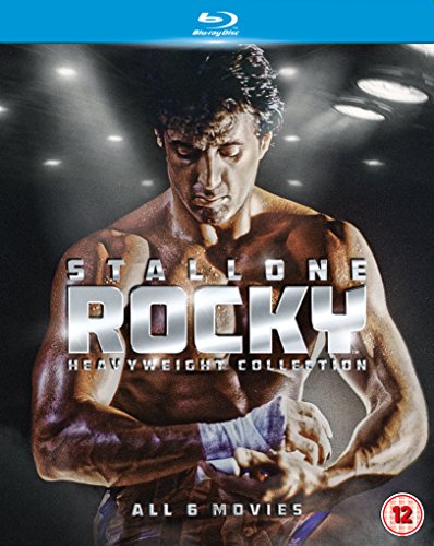 Sylvester Stallone as Rocky Balboa wrapping his hands on a Blu-ray box set cover.