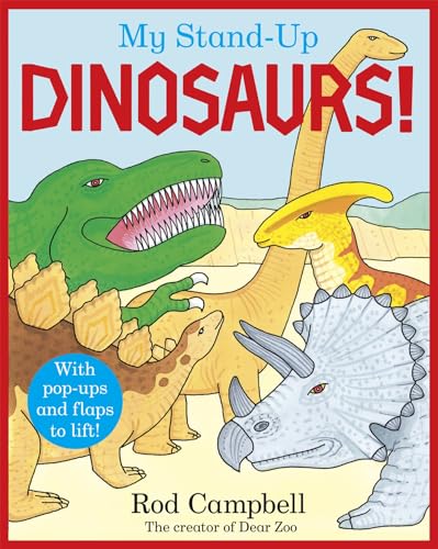 Book cover featuring illustrated dinosaurs, including a T-Rex and Triceratops.
