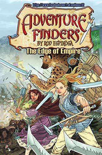 Comic book cover: adventurers with swords facing a bear and army.