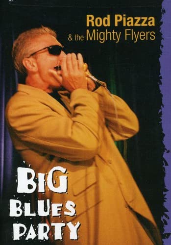 DVD cover of Rod Piazza in a tan suit playing harmonica into a microphone.