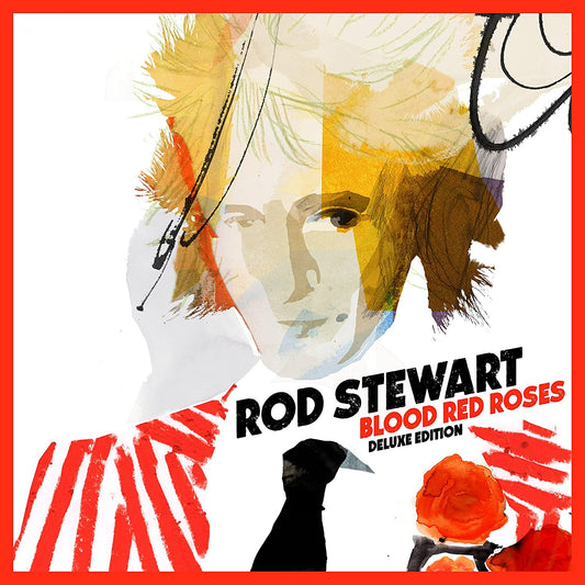 Album cover featuring a stylized portrait of Rod Stewart with red rose and bird.