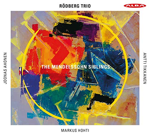CD cover with abstract colorful paint strokes and text: “The Mendelssohn Siblings.”