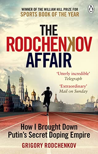 Book cover: "The Rodchenkov Affair" with a runner silhouetted against the Kremlin.