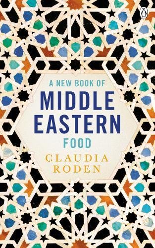 Cookbook cover with geometric blue and gold Islamic design, title "Middle Eastern Food".