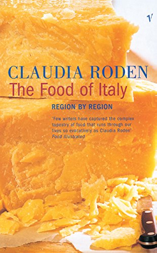 Cookbook cover, “The Food of Italy” by Claudia Roden, featuring Parmesan cheese.