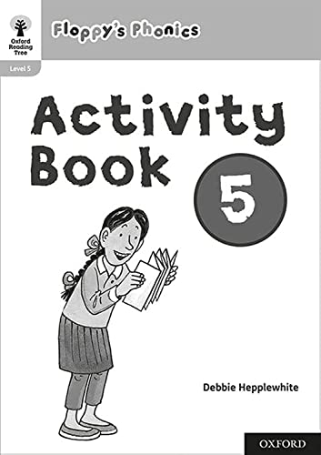 Black and white cover of "Floppy's Phonics: Activity Book 5" with a girl reading.