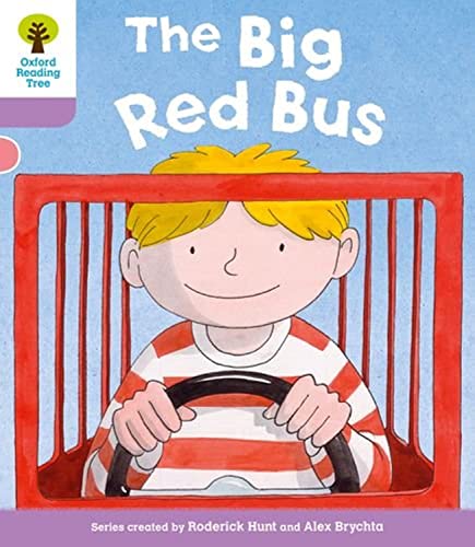 Book cover: boy driving a red bus, illustrated style.