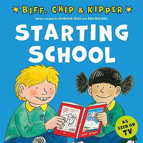 Book cover: “Starting School” with illustrations of two children reading.
