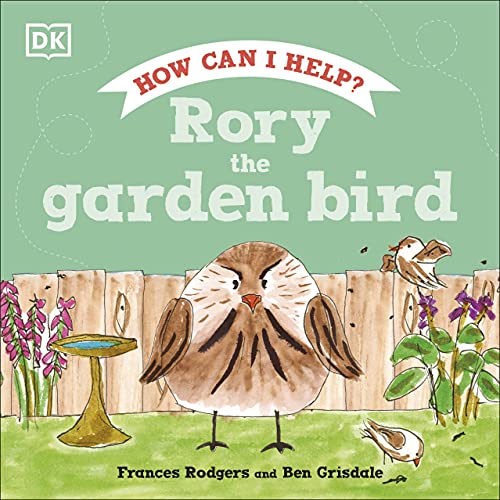 Children’s book cover featuring a fluffy brown bird in a garden.