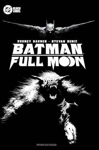 Black and white comic cover featuring Batman and a werewolf-like figure.
