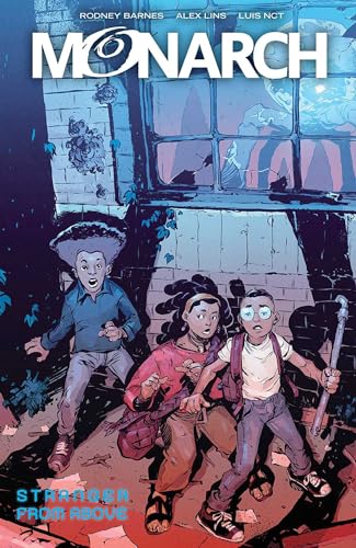 Comic book cover featuring three children looking up at a window.