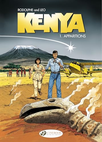 Comic book cover: couple, airplane, mountain, and large snake skull.