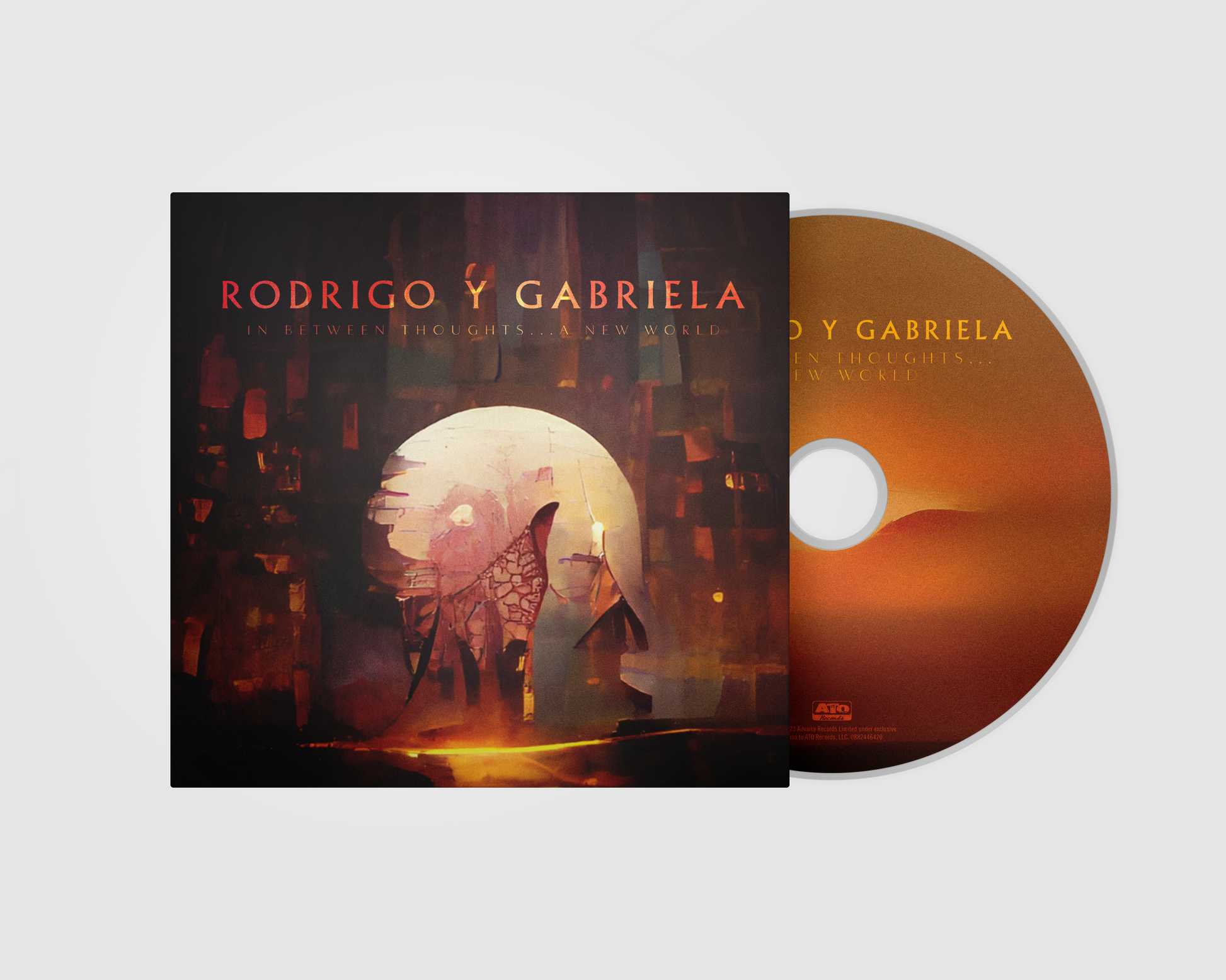 Rodrigo y Gabriela CD cover with abstract art in warm tones.
