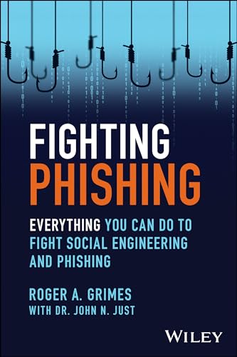 Book cover for “Fighting Phishing” with fishing hooks and binary code.