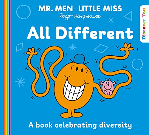 Bright blue cover with orange Mr. Men character and small pink Miss character.