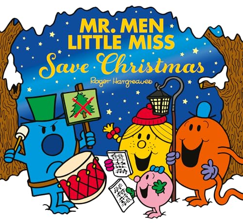 Mr. Men and Little Miss characters celebrating Christmas with festive props.