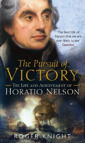 Book cover: portrait of Horatio Nelson with naval battle scene background.