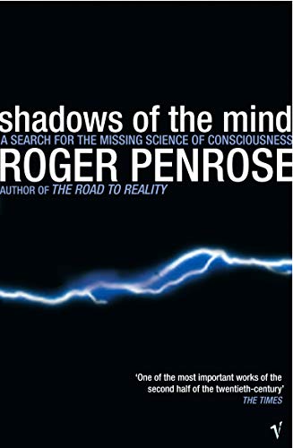 Book cover for Shadows of the Mind by Roger Penrose with a blue lightning bolt.