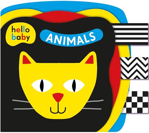 Black and yellow baby book cover with a lion’s face and patterns.