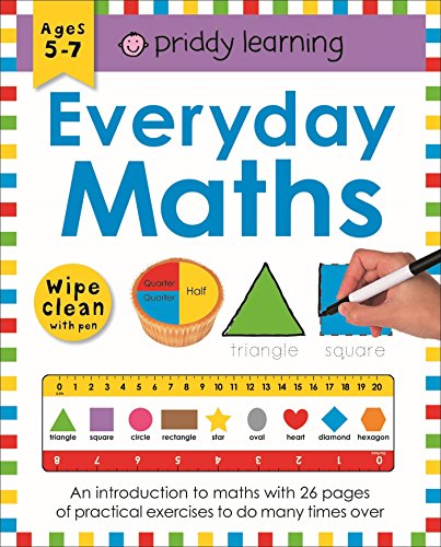 Everyday Maths" workbook cover for ages 5-7, with shapes and numbers.