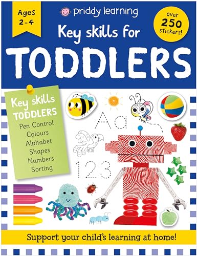 Toddler activity book cover with letters, numbers, shapes, and colorful illustrations.