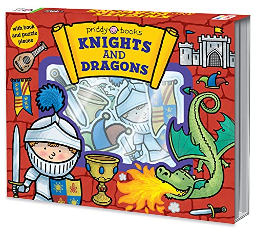 Book cover featuring a knight, dragon, and castle with puzzle pieces.