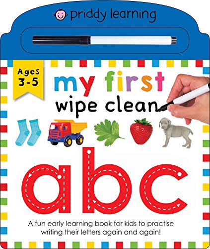 Wipe-clean ABC book with colorful illustrations and a writing pen.
