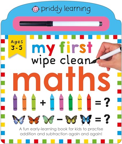 Wipe-clean maths practice book for ages 3-5 with colourful illustrations.