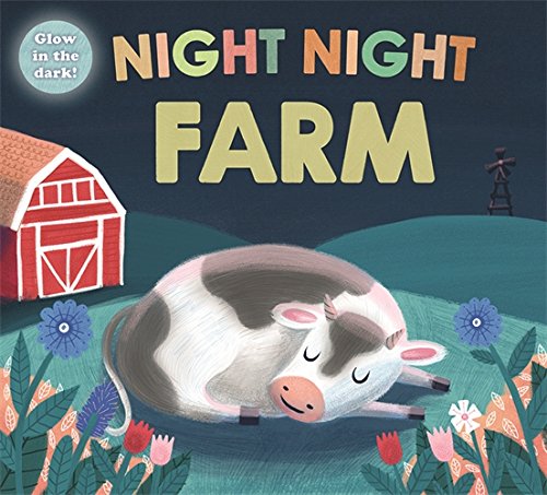 Children's book cover showing a sleeping cow on a farm at night.