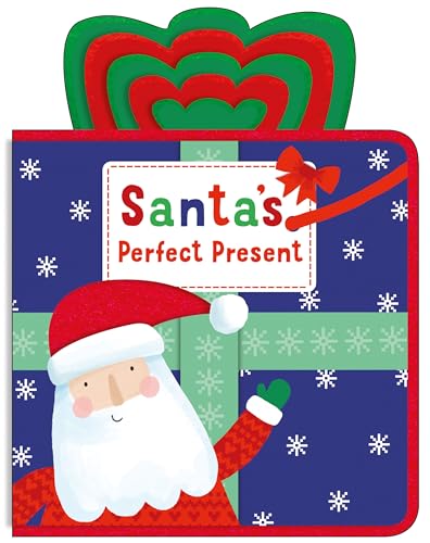 Gift-shaped children’s book with Santa’s face and red ribbon detail.