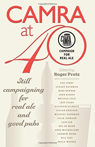 Book cover: "CAMRA at 40" with red text, a pint glass, and author names.