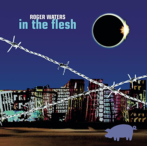 Roger Waters album cover with city skyline, eclipse, and pig balloon.