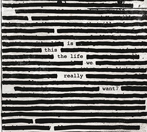 Roger Waters album cover: black and white lines with fragmented text.
