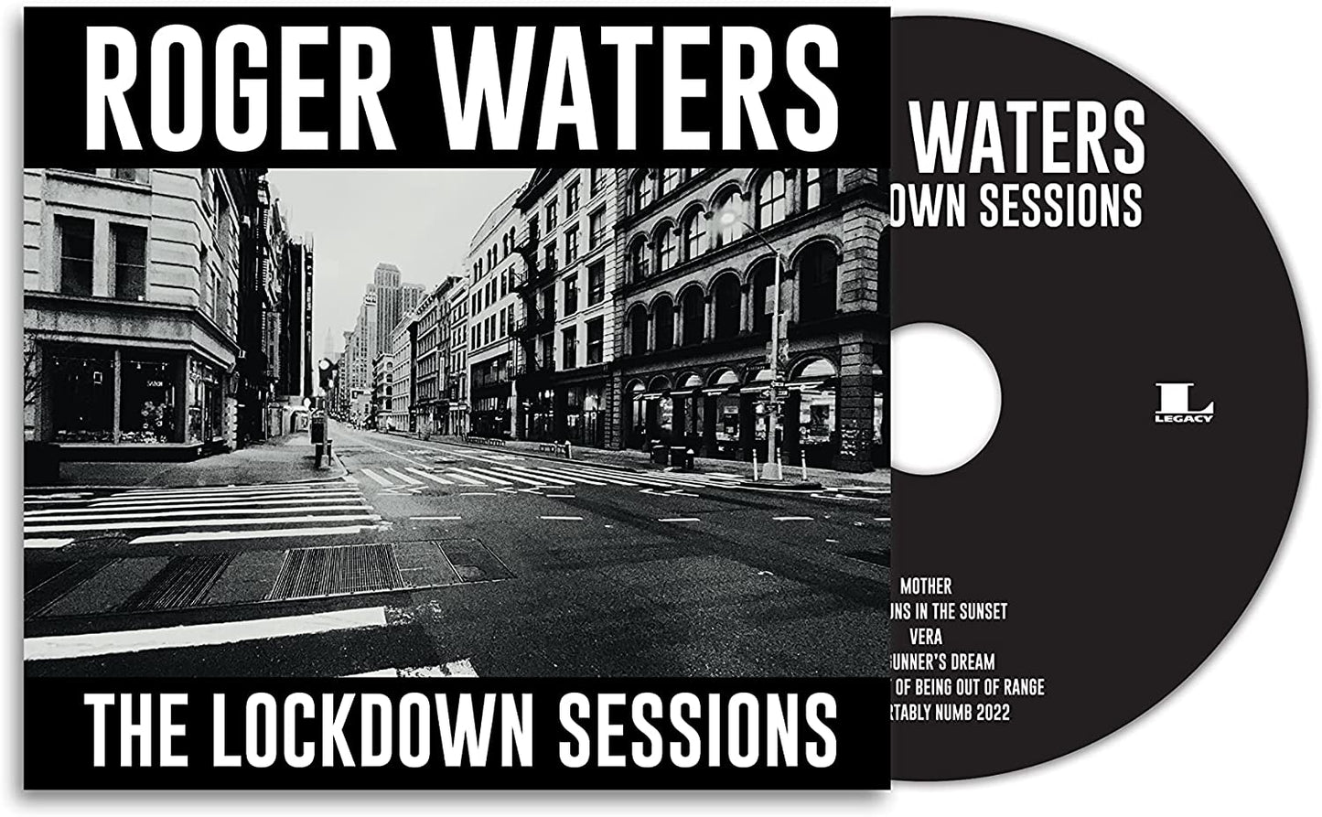 Roger Waters album cover, black and white cityscape, CD format.