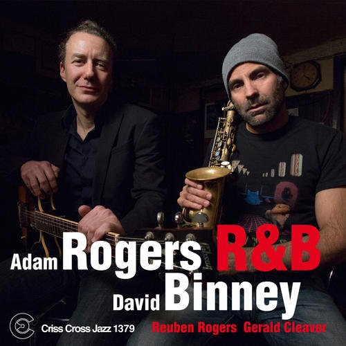 Jazz album cover featuring two men, one holding a guitar and the other a saxophone.