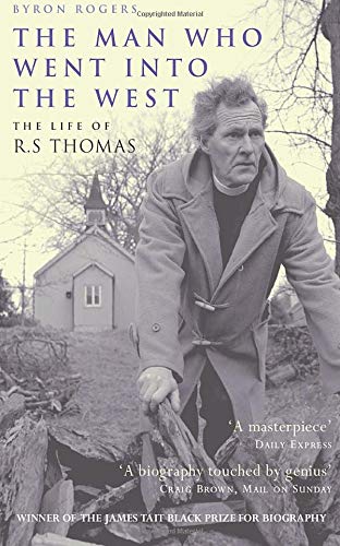 Book cover featuring a black and white portrait of R.S. Thomas near a church.