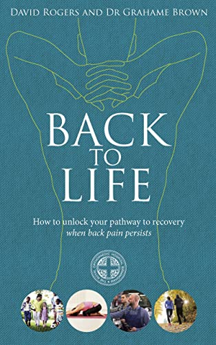 Book cover: “Back to Life” with a back outline and small photos.
