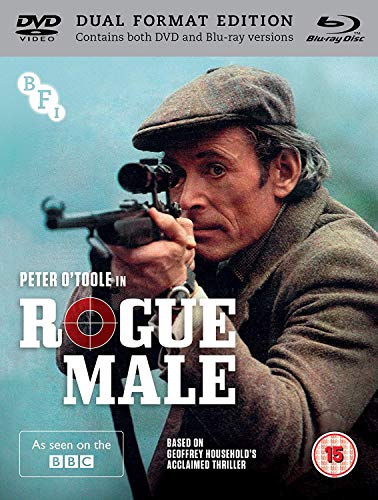 Peter O’Toole aiming a rifle on the cover of the “Rogue Male” Blu-ray.