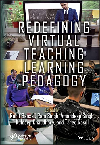 Book cover featuring images of virtual learning, classrooms, and technology.