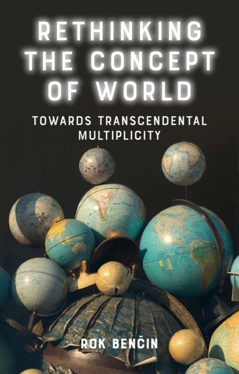 Book cover with title, globes, and a dark, textured base.