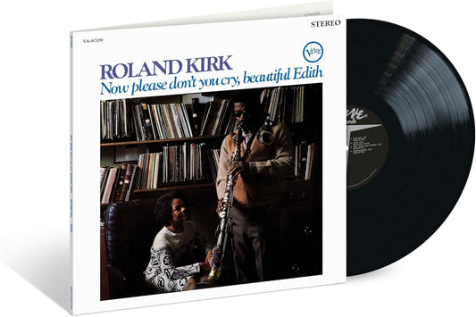 Roland Kirk album cover with musician playing saxophone and vinyl record.