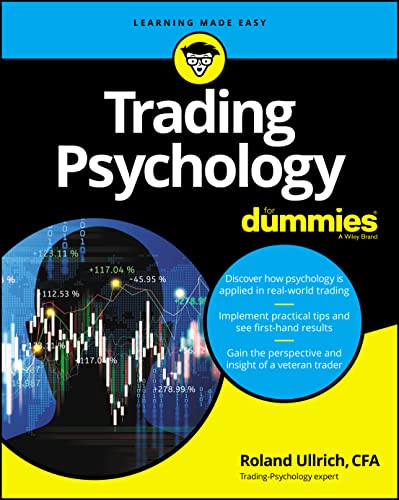 Book cover: "Trading Psychology For Dummies" with financial chart background.