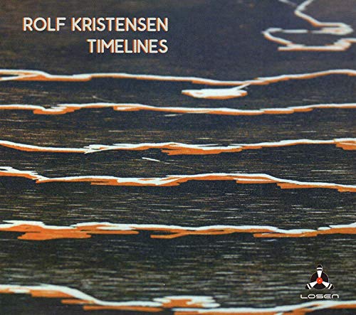 "Album cover with abstract black and orange design, featuring 'Rolf Kristensen Timelines' in beige text."